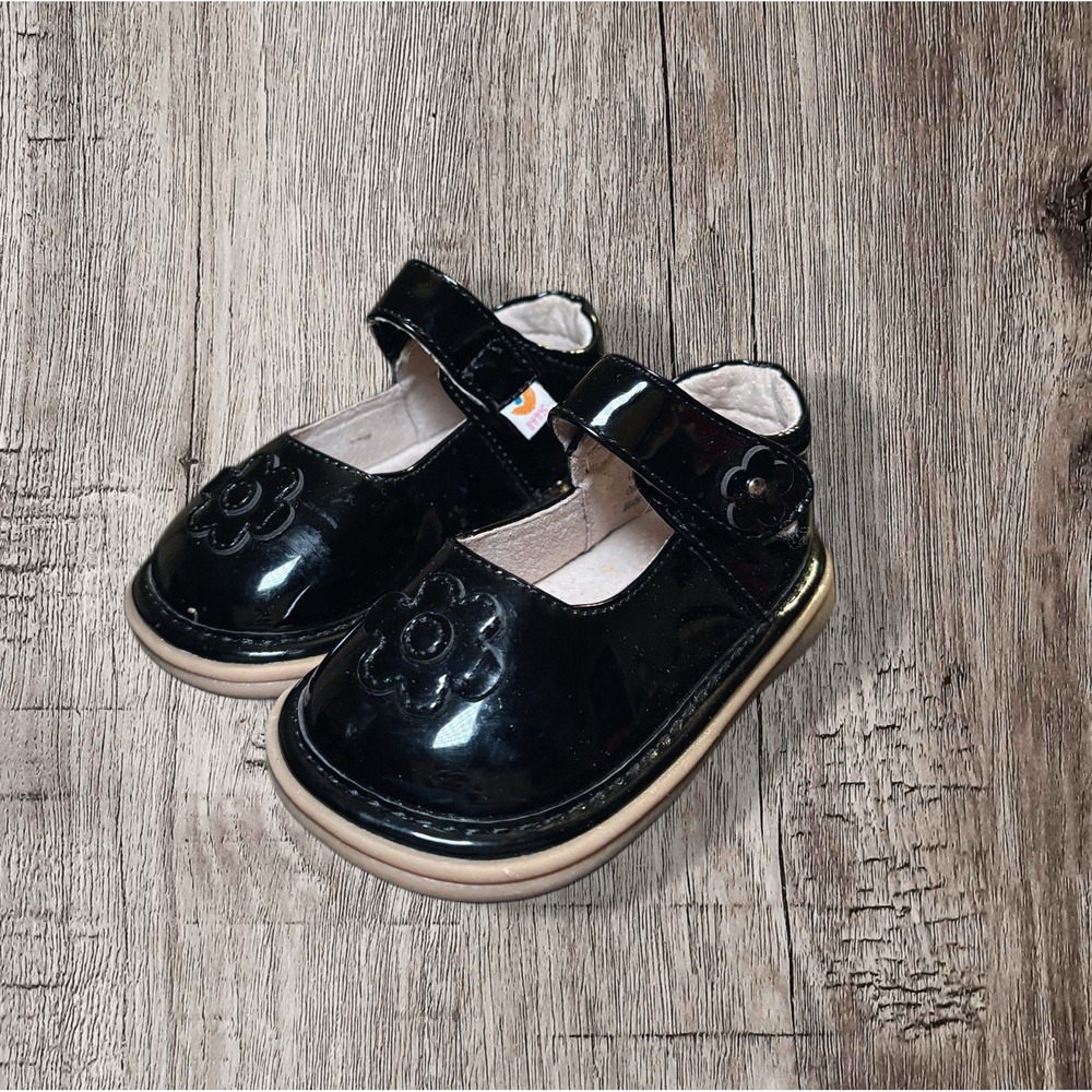 MOOSHU Trainers Squeeker Flower Mary Jane Shoes Black Patent Size 5 Leather J645